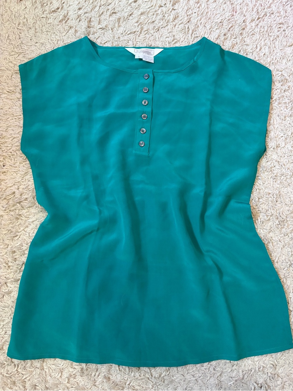 100% Silk Sleeveless Teal Button-Front Women's Top